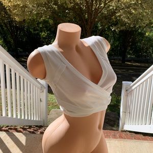 Flattering Sexy Little White Wrap Crop Top V-Front Peekaboo Summery Tee